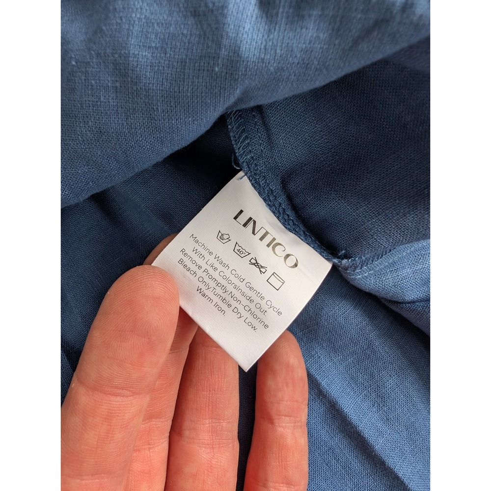 Lintico Serena Dress Womens Medium NWT Blue Linen V-Neck Fabric Belted - Picture 5 of 7
